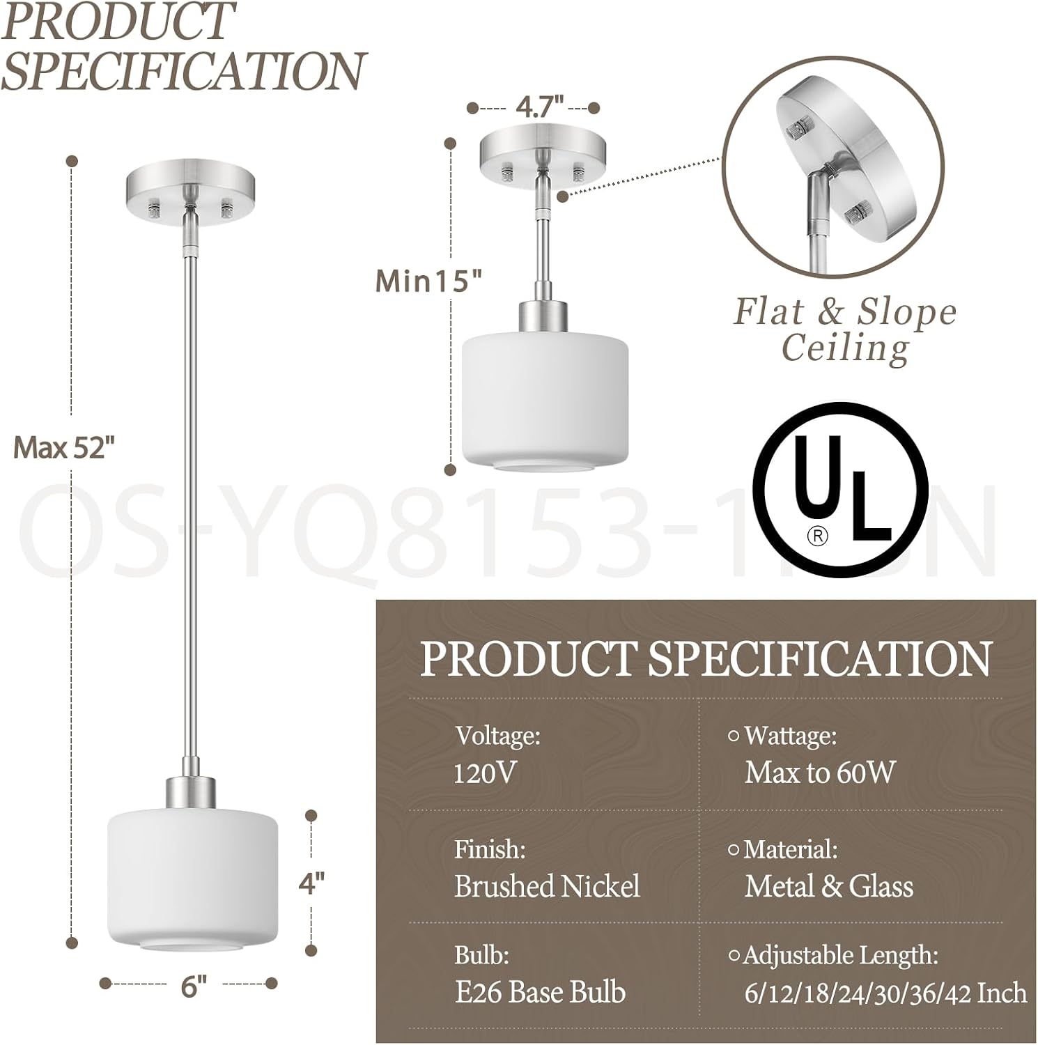 2-Pack Brushed Nickel Milk Glass Pendant Lights