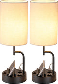 2 Pack Cream USB Charging Bedside Table Lamps