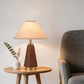 Brown PU Leather Farmhouse Beige Fabric Shade Table Lamp