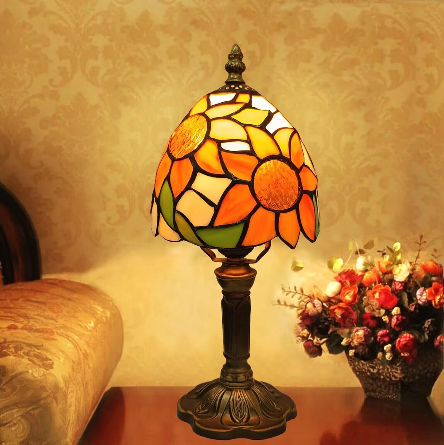 Sunflower Stained Glass Tiffany Small Table Lamp
