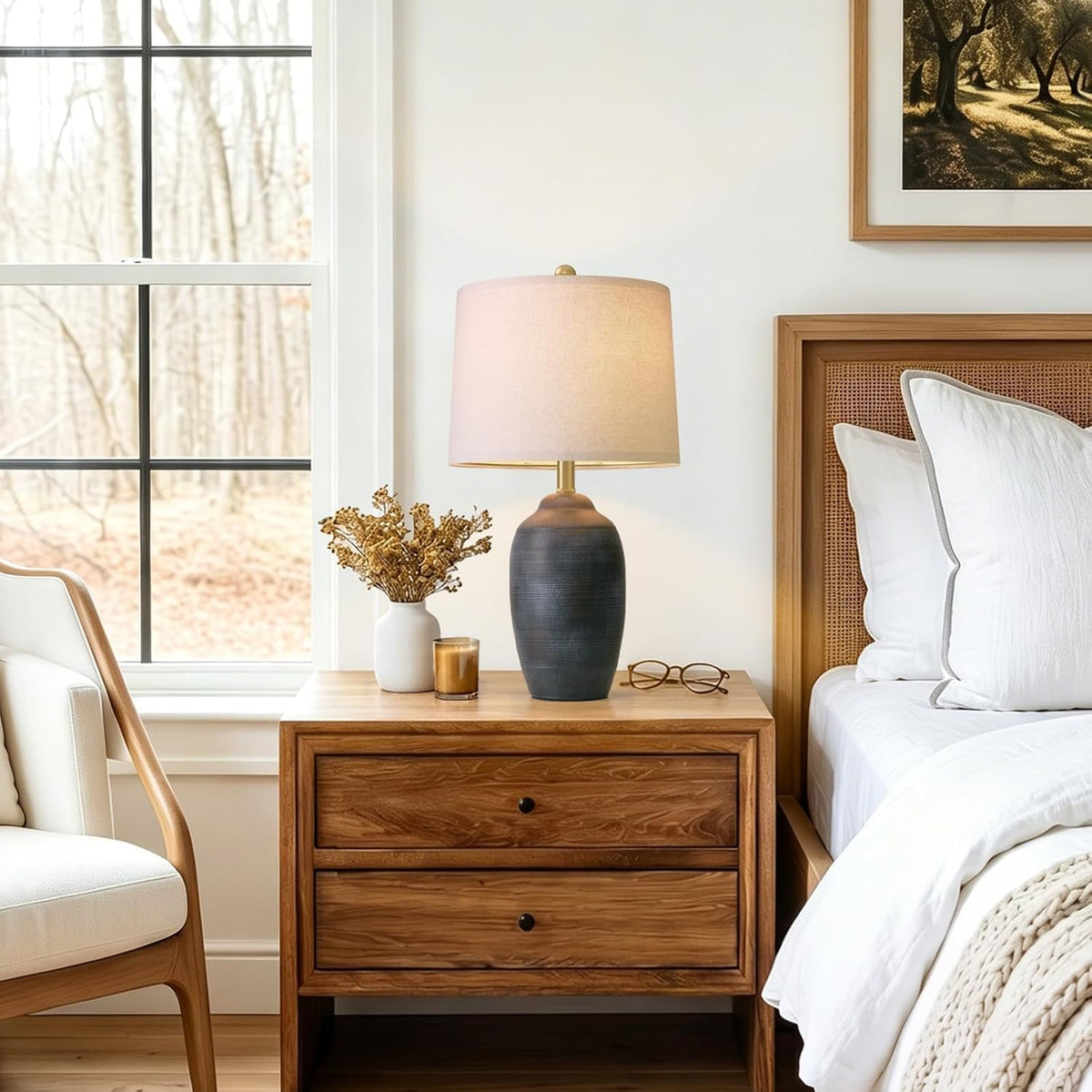 Black Textured Ceramic Boho Farmhouse Table Lamp