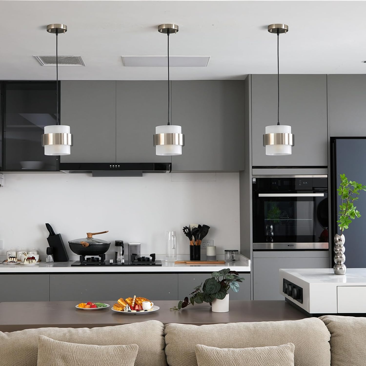 2 Pack Brushed Nickel Frosted Glass Mini Pendant Lights
