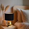 Gold Ball Black Shade Mid Century Table Lamp
