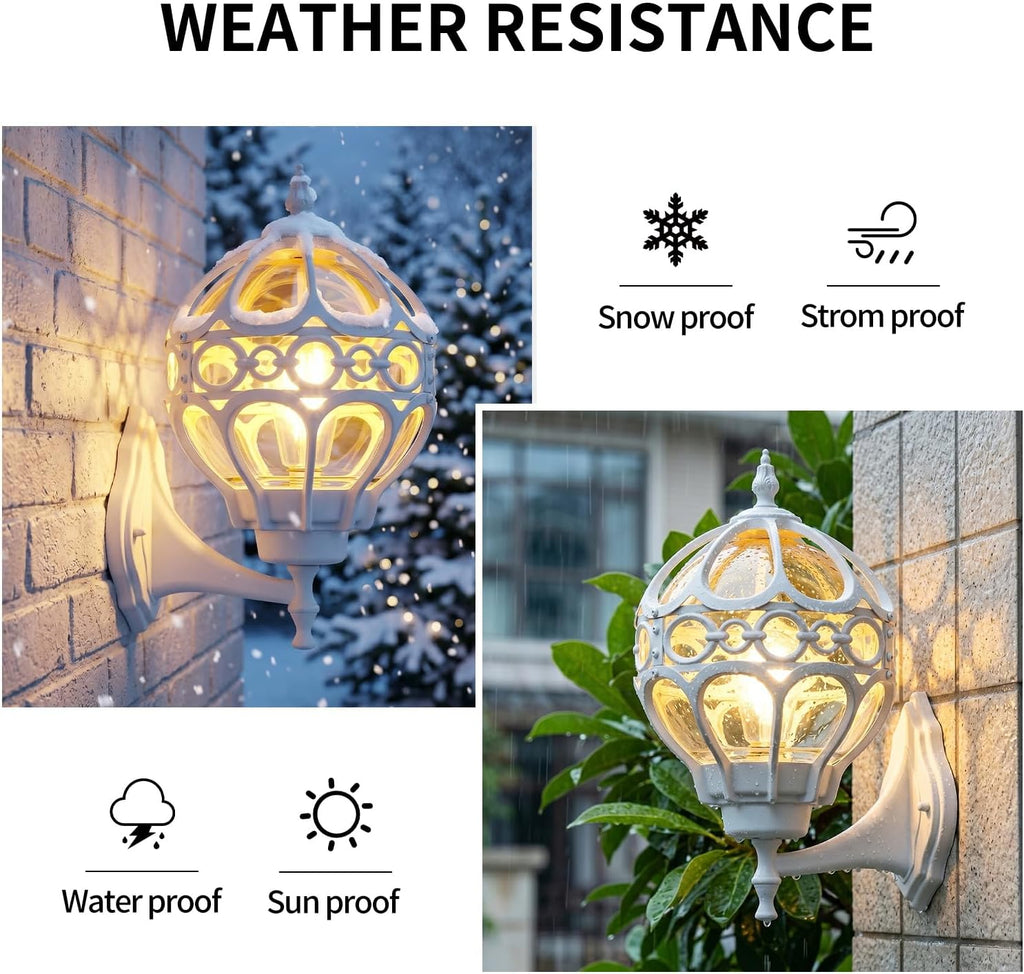 2 Pack White Globe Amber Glass Cage Outdoor Wall Sconces