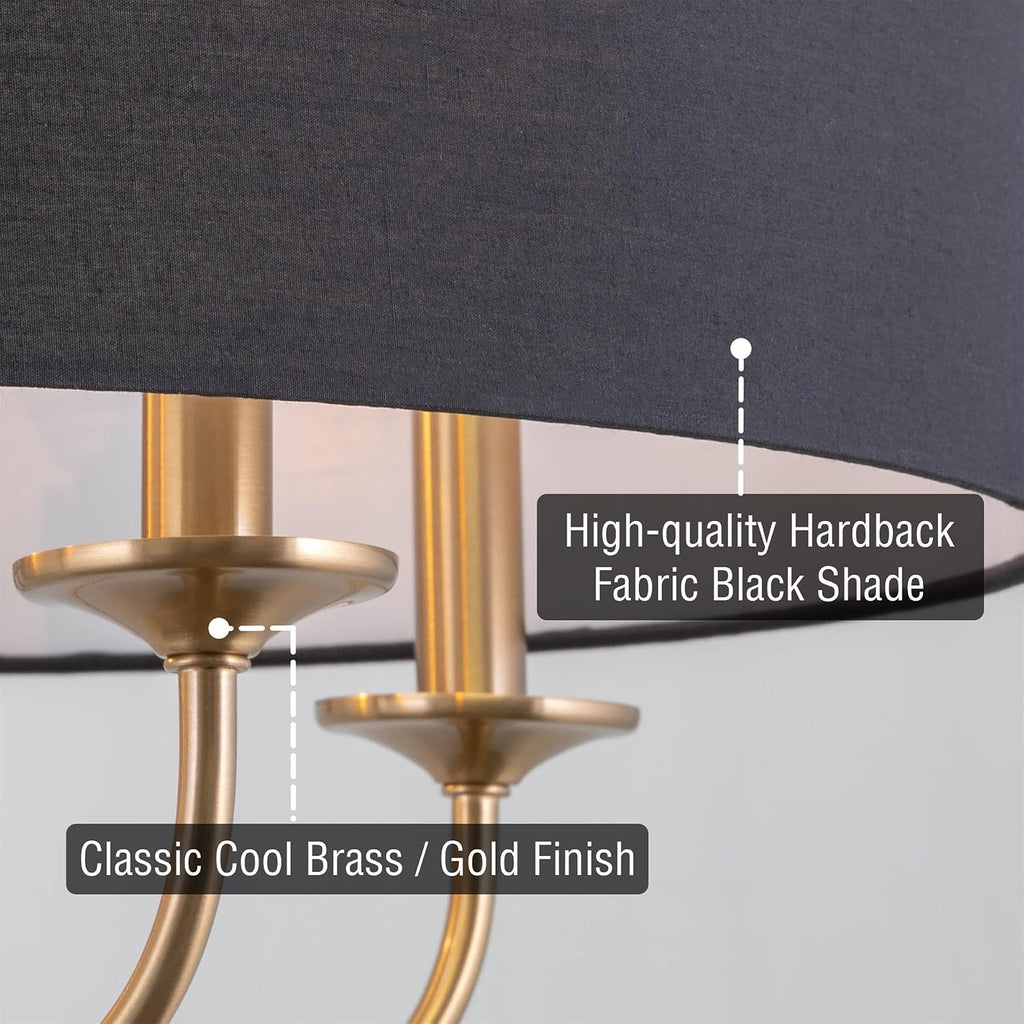 5-Light Cool Brass Black Linen Drum Chandelier