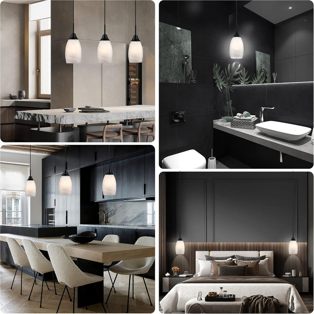 Matte Black Oval Handblown Glass Mini Pendant Light