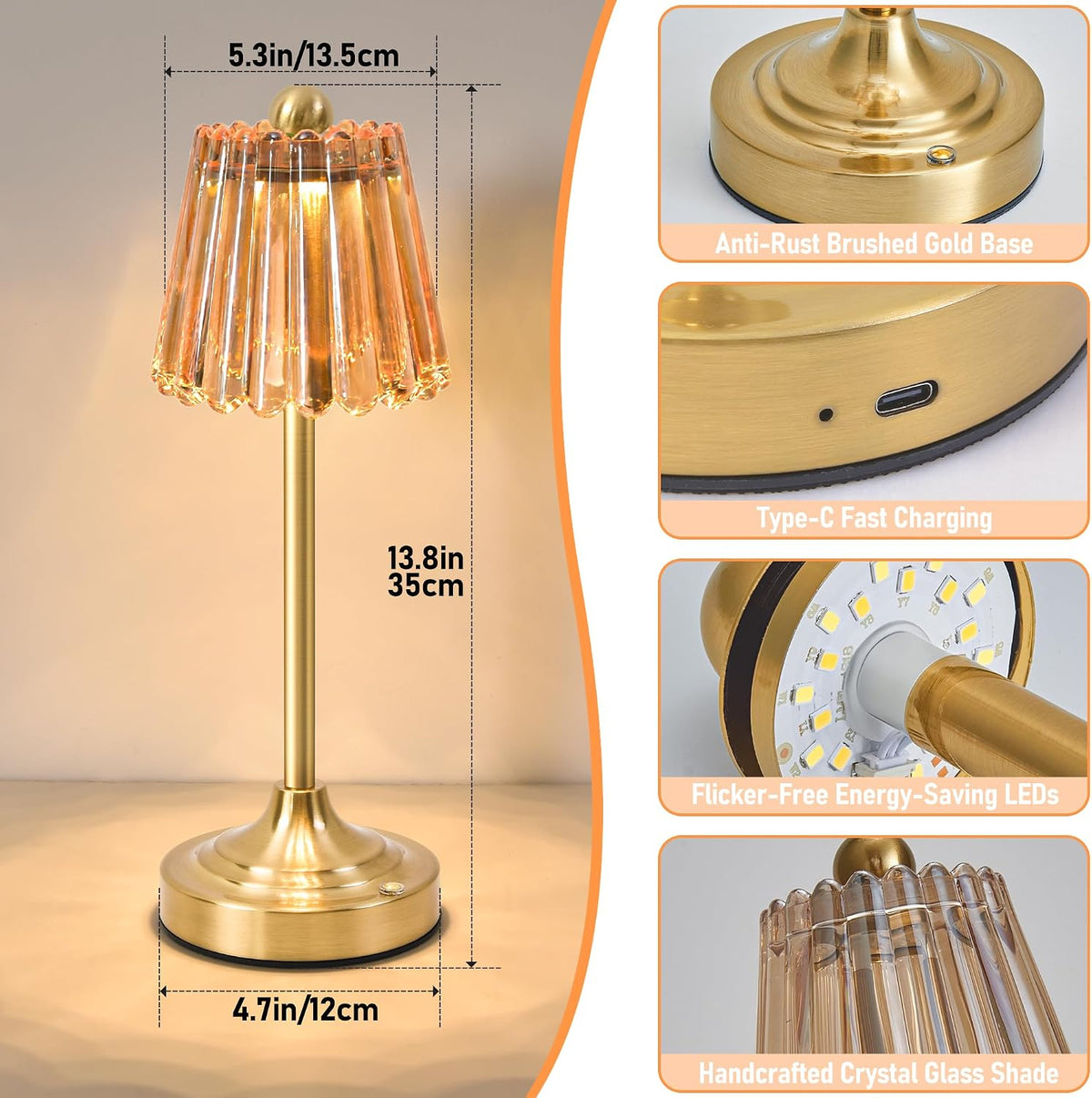 Green Glass Shade Cordless Touch Dimmable Table Lamp