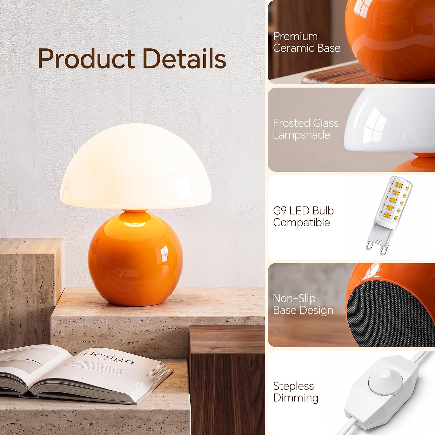 Orange Mini Mushroom Mid Century Table Lamp