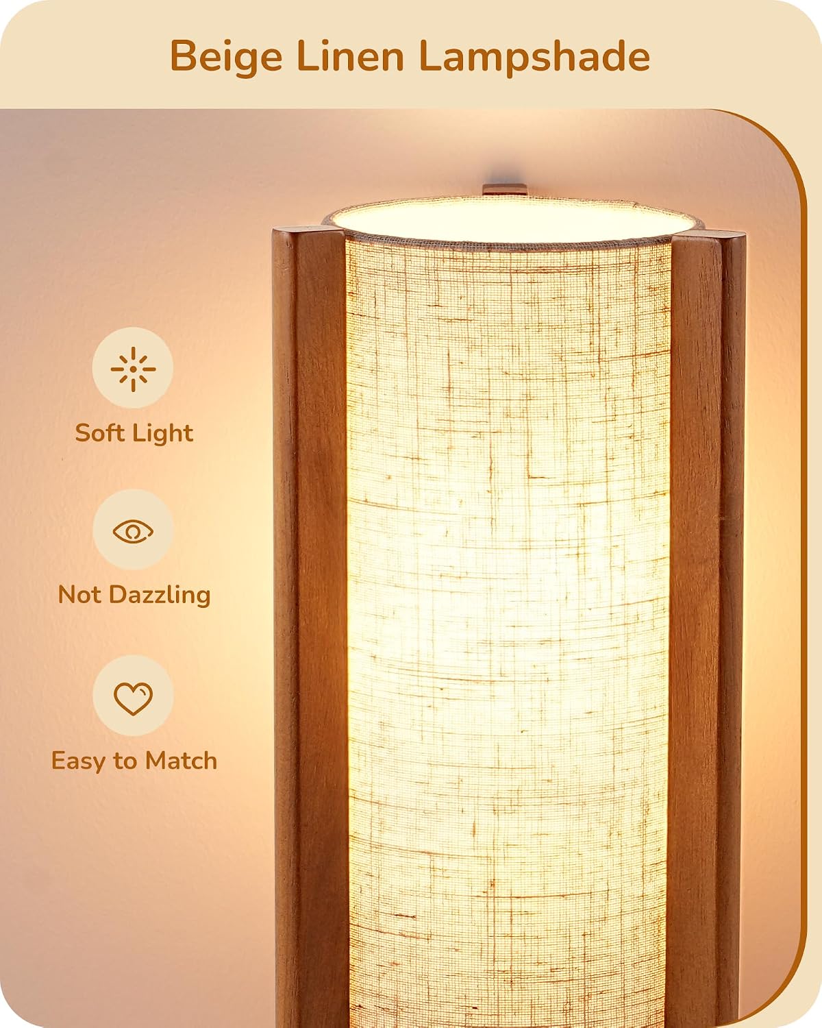 Walnut Cylinder Beige Linen Shade Small Table Lamp