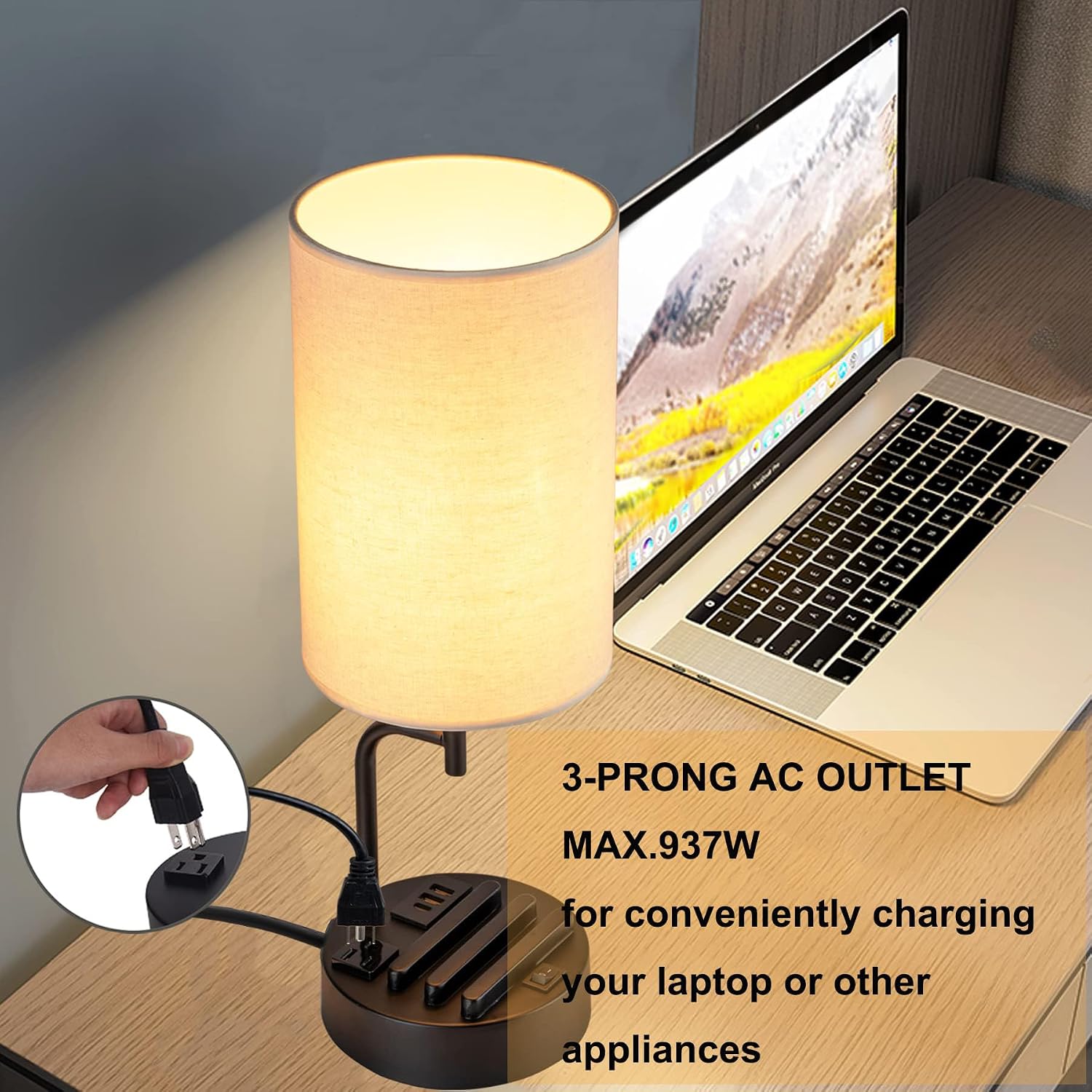 2 Pack Cream USB Charging Bedside Table Lamps