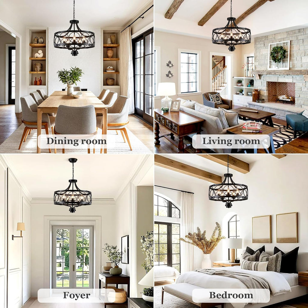 5-Light Black Farmhouse Drum Chandelier