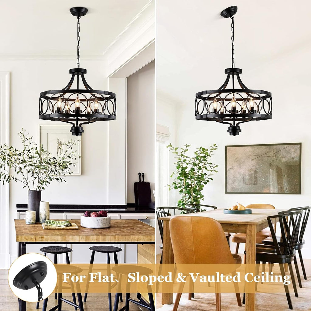 5-Light Black Farmhouse Drum Chandelier