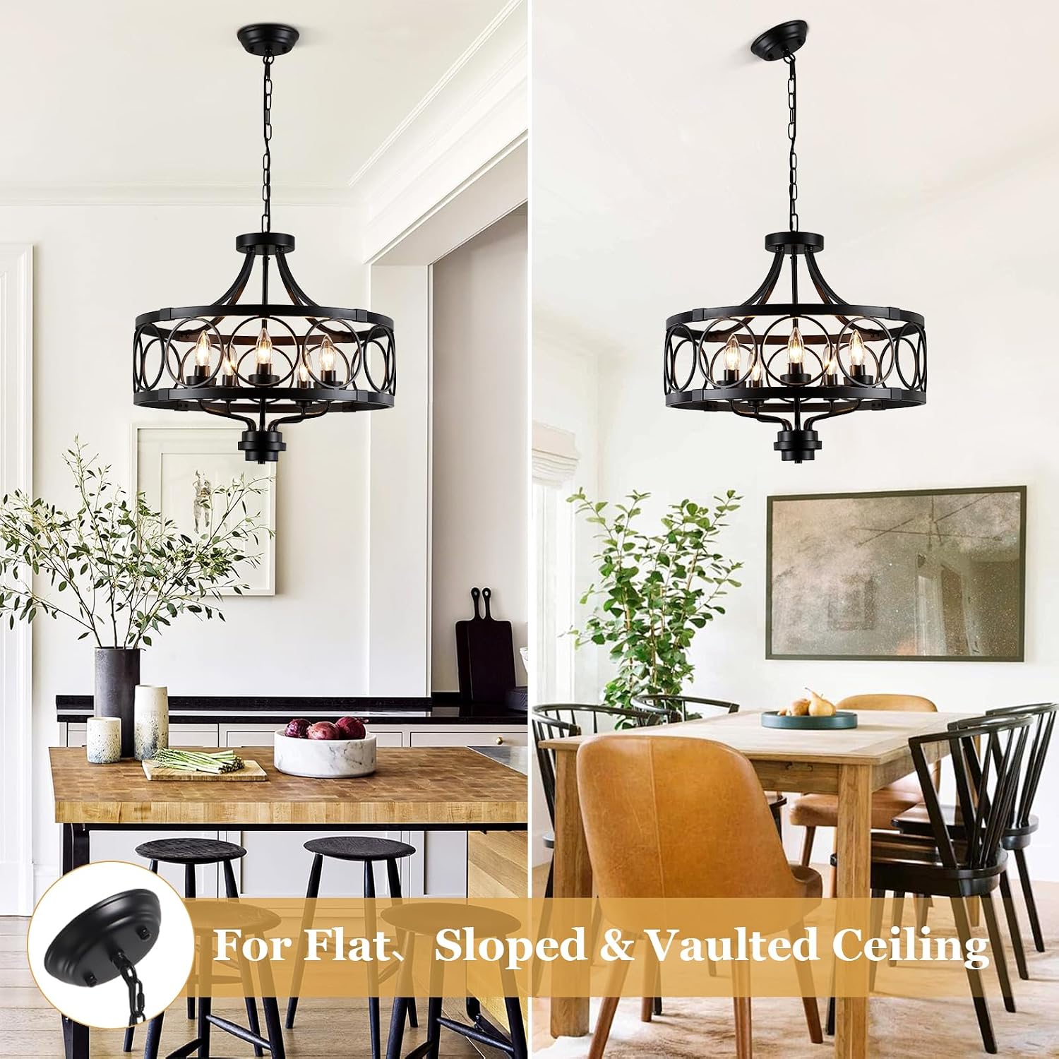 5-Light Black Farmhouse Drum Chandelier