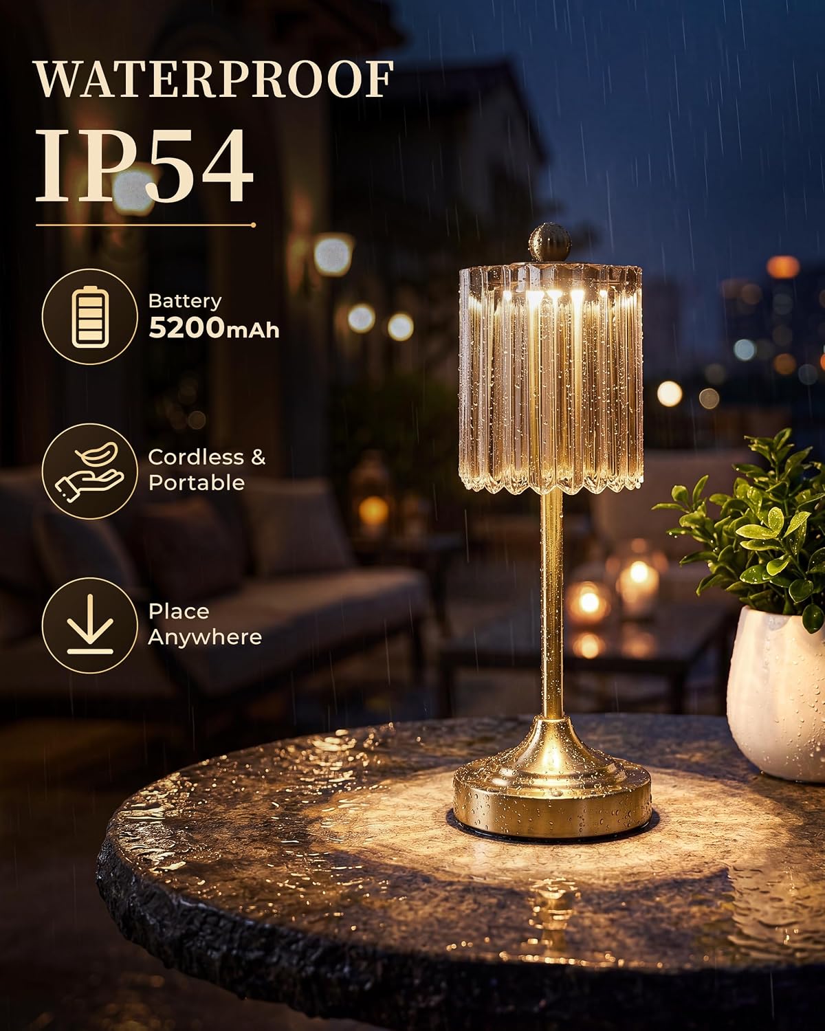 2 Pack Amber Ribbed Glass Cordless Touch Dimmable Table Lamps
