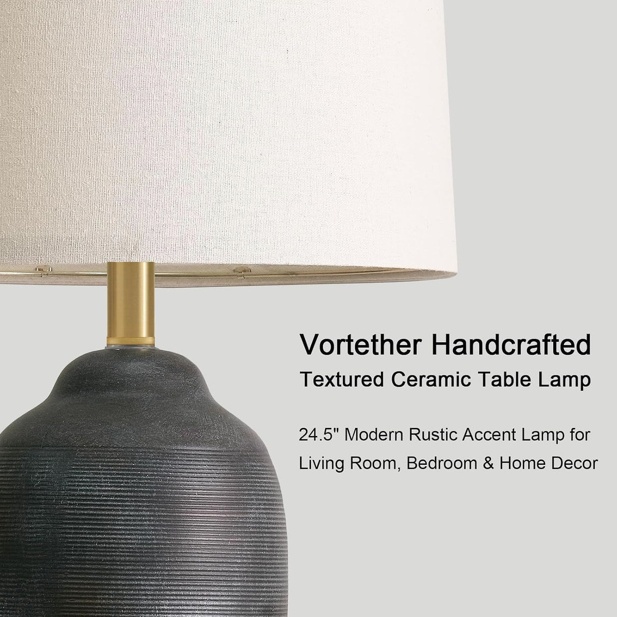 Black Textured Ceramic Boho Farmhouse Table Lamp