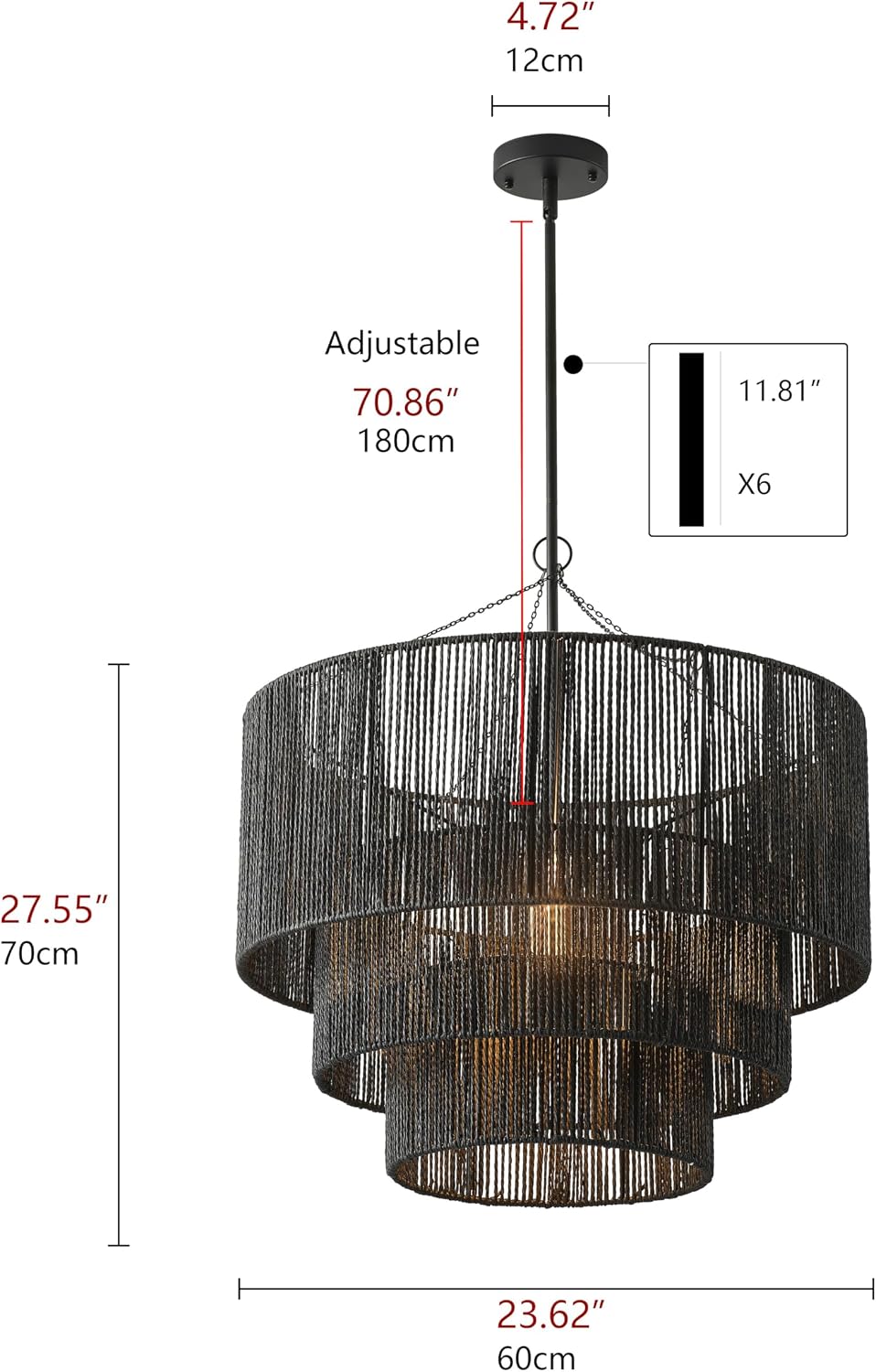 Black Hemp Rope Farmhouse Pendant Light