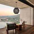 Matte Black Outdoor Tiered Rattan Pendant Light