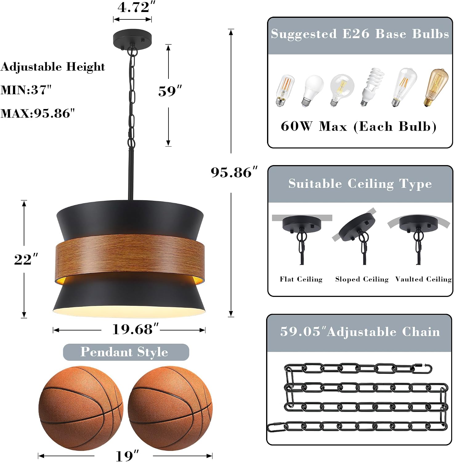 Black Farmhouse 5-Light Round Chandelier