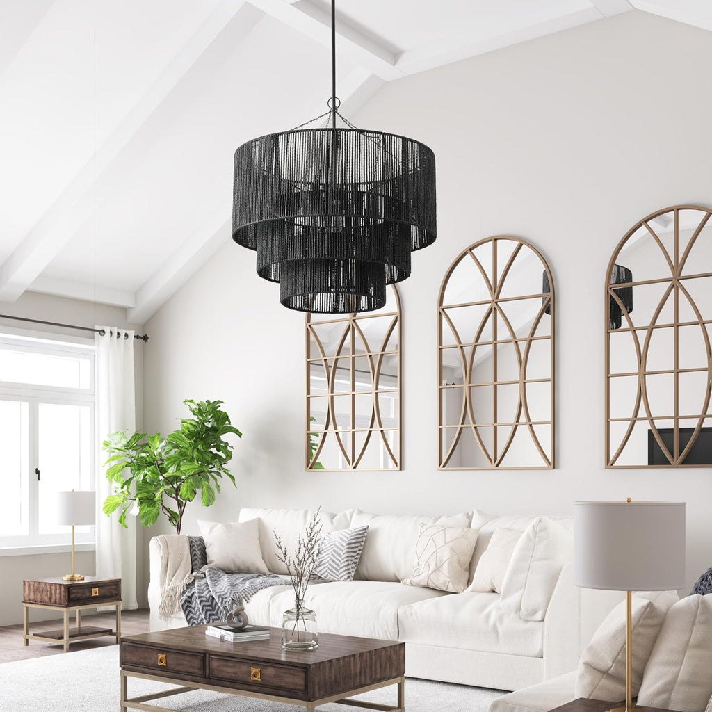 Black Hemp Rope Farmhouse Pendant Light