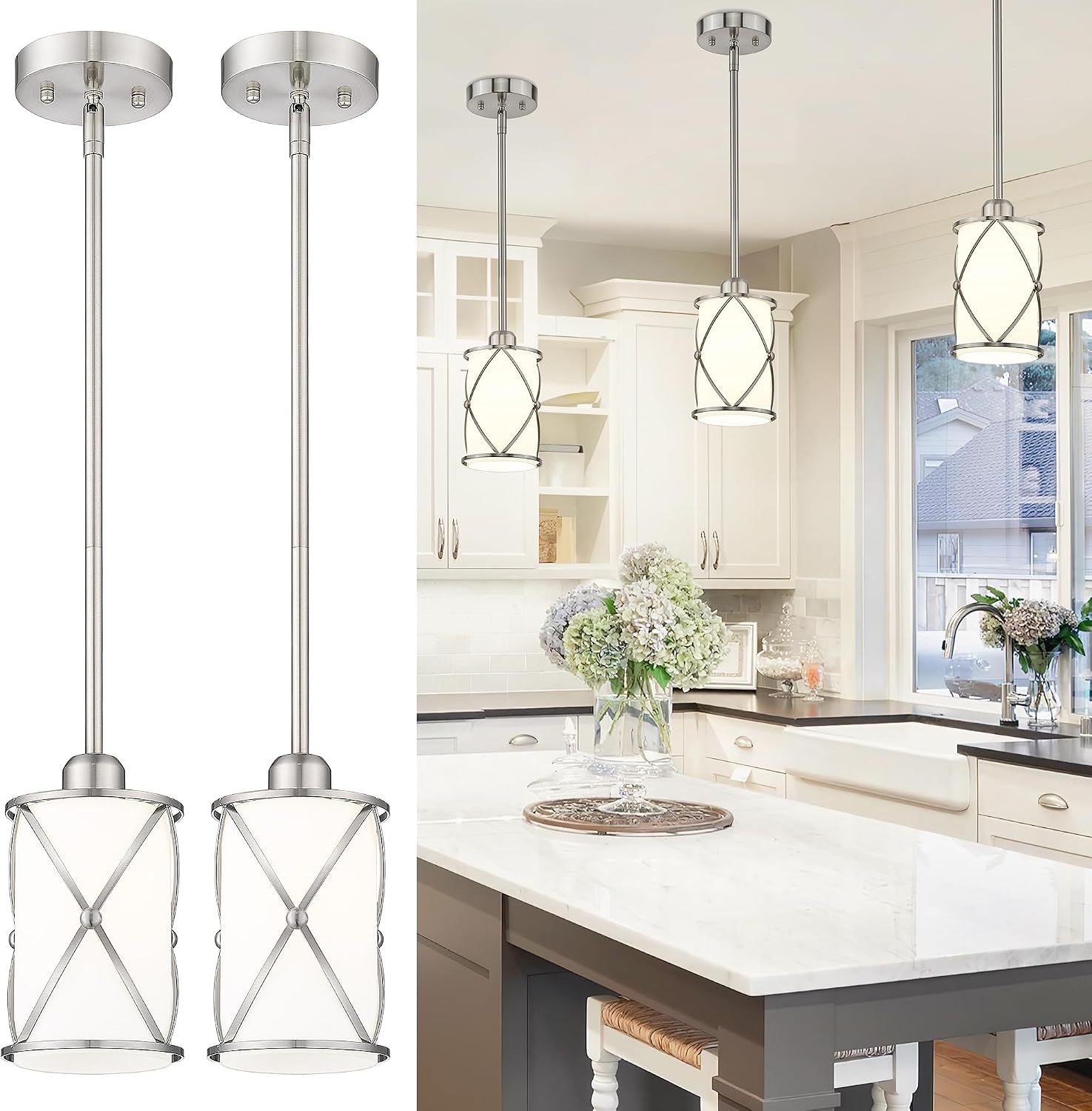 2 Pack Frosted Glass Mini Kitchen Island Pendant Lights