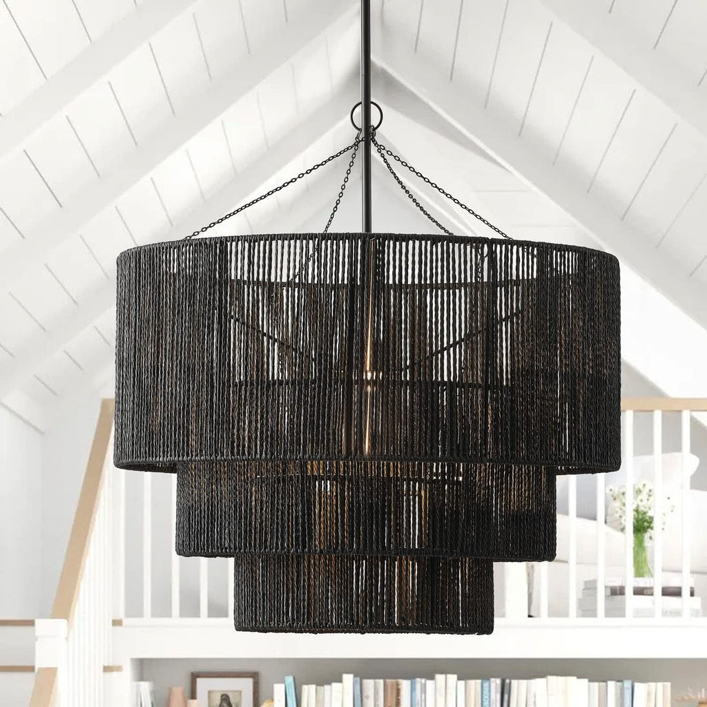 Black Hemp Rope Farmhouse Pendant Light