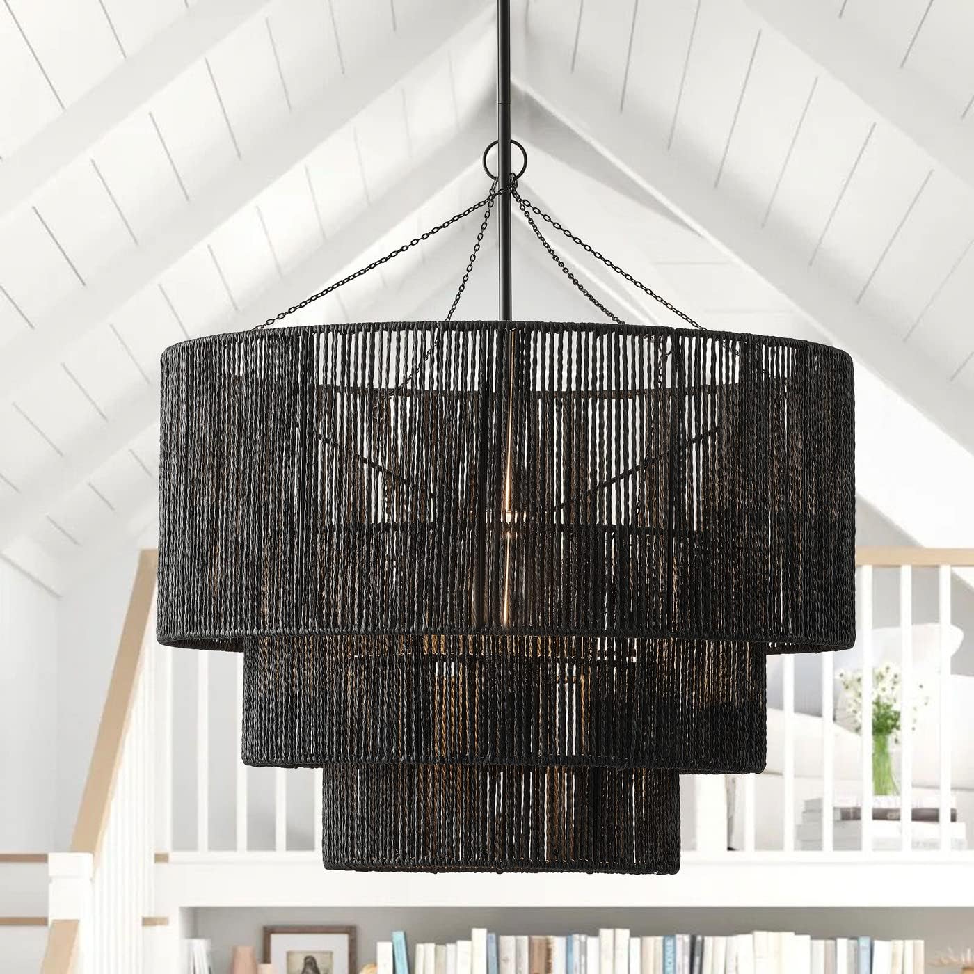 Black Hemp Rope Farmhouse Pendant Light